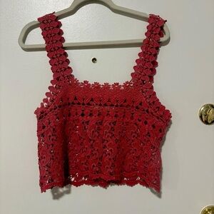 Urban Outfitters salmon color lace‎ crotchet cropped tank xs